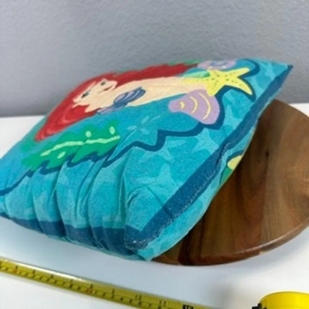 VTG Disney The Little Mermaid Ariel Kids Decorative Throw Pillow Teal Blue 13x13